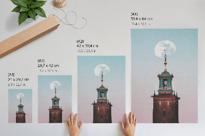 Poster Turmmond-Hintergrund, pastellfarbene Ruhe
