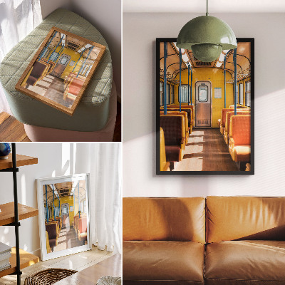 Kunstdruck leinwand Gelber Waggoninnenraum mit orangefarbenen Sitzen