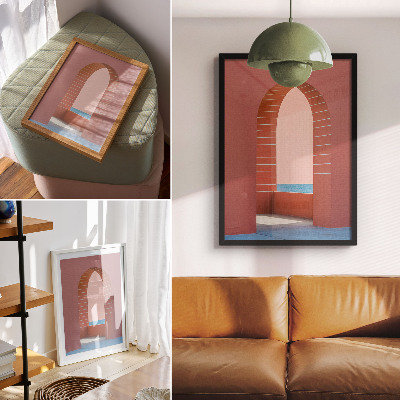Poster Pastellfarbene Bögen, Meer, minimalistische Architektur