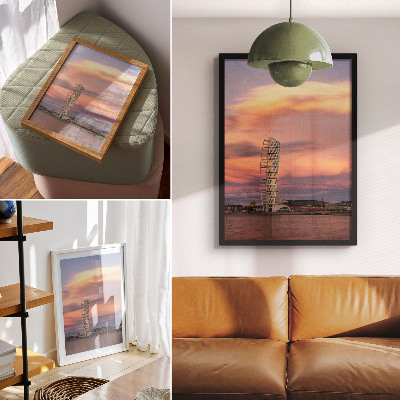 Poster Moderner Turm, pastellfarbener Himmel, Sonnenuntergang