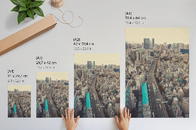 Wandposter Stadtpanorama, hohe Gebäude, Straße