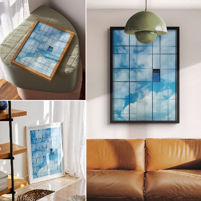 Poster Eine Glasfassade, die Himmel und Wolken reflektiert
