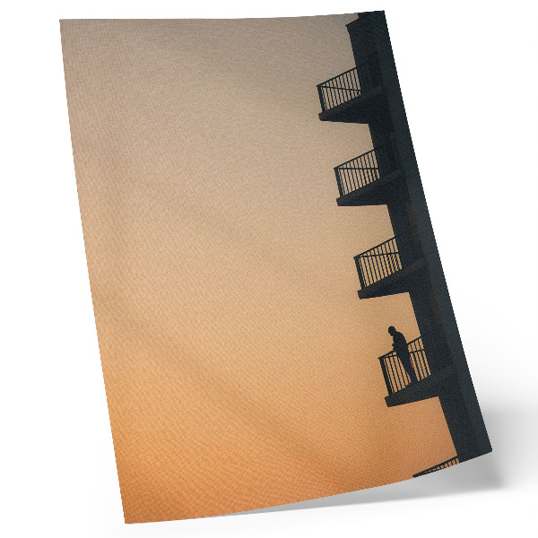 Wandposter Sonnenuntergang, Silhouette eines Gebäudes, Frieden