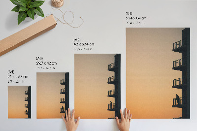 Wandposter Sonnenuntergang, Silhouette eines Gebäudes, Frieden