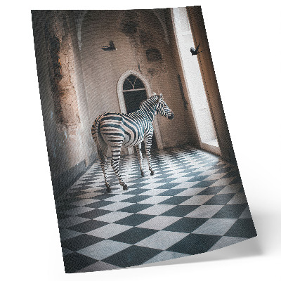 Kunstdruck leinwand Zebra vor architektonischer Kulisse mit Vögeln im Flug