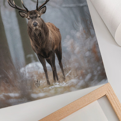 Kunstdruck leinwand Hirsche im Winter, majestätischer Wald in Grautönen