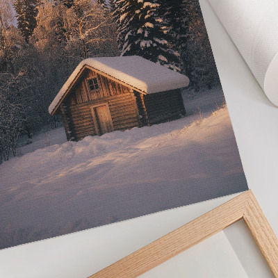Poster Winterwald, Holzhütte, Frieden, Harmonie, Natur