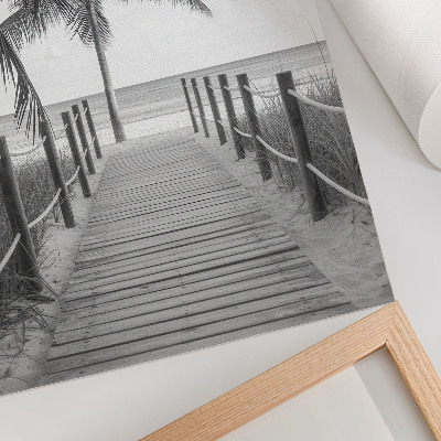 Wandposter Tropischer Steg, Palmen, Sand, endloser Horizont