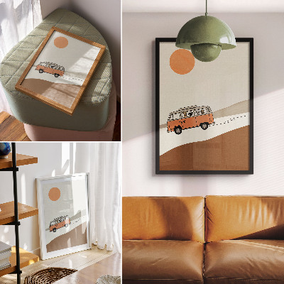 Wandposter Minimalistischer Urlaub im orangefarbenen Wohnmobil