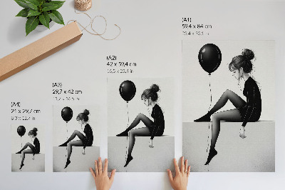 Wandposter Figur am Rande mit einem Ballon, emotionale Reflexion