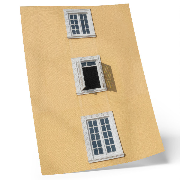 Wandposter Gelbe Fassade, drei Fenster, Symmetrie, Schlichtheit