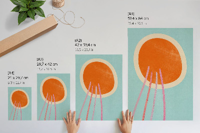Poster Orangefarbener Kreis, türkisfarbener Hintergrund, rosa Linien