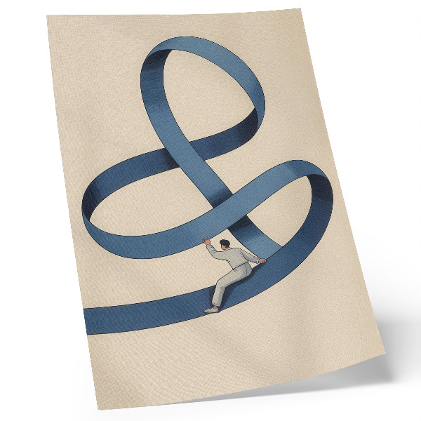 Wandposter Dynamische Figur auf blauem Klebeband, beigefarbenem Hintergrund