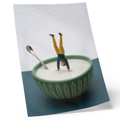 Poster Figur in einer Schüssel mit Milch und grünen Blättern