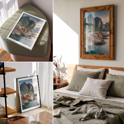 Kunstdruck leinwand Charmante Ferienhäuser, ein ruhiges Meer und majestätische Berge