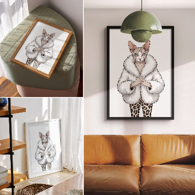 Poster Katze im Pelzmantel und Leopardenhose