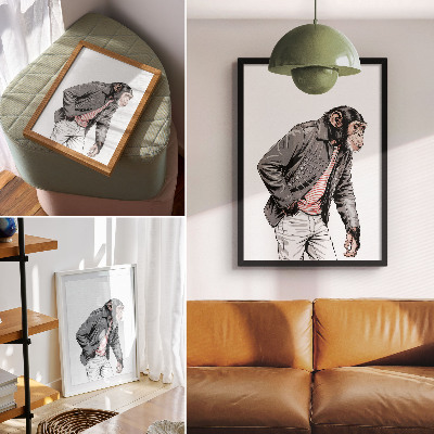 Kunstdruck leinwand Stilvoller Schimpanse in einer Jacke mit kontrastierendem Grafikmuster