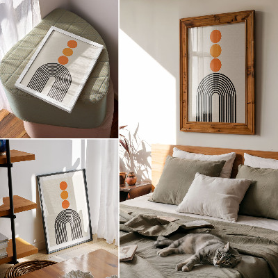 Poster Drei orangefarbene Kreise mit schwarzen fächerförmigen Linien