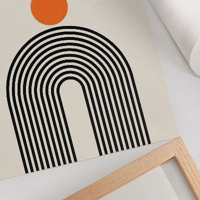 Poster Drei orangefarbene Kreise mit schwarzen fächerförmigen Linien