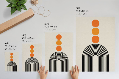 Poster Drei orangefarbene Kreise mit schwarzen fächerförmigen Linien