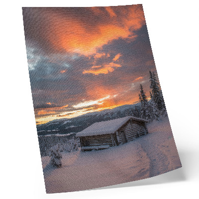 Poster Winterunterkunft, orangefarbener Himmel, Natur