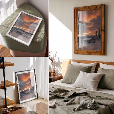 Poster Winterunterkunft, orangefarbener Himmel, Natur