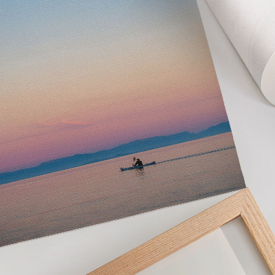 Kunstdruck leinwand Kajakfahren auf ruhiger See in Pastellfarben