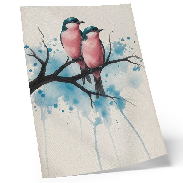 Kunstdruck leinwand Vogelpaar auf einem Ast vor abstraktem Hintergrund