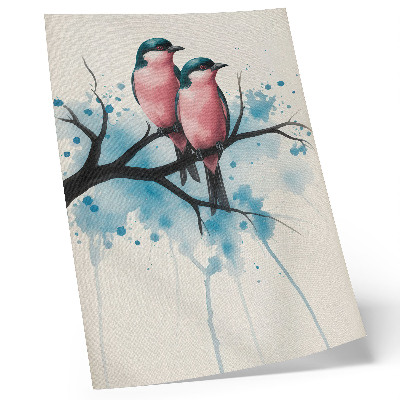 Kunstdruck leinwand Vogelpaar auf einem Ast vor abstraktem Hintergrund