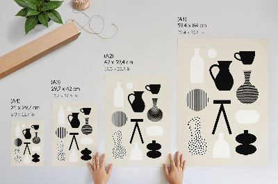 Poster Schwarze und weiße geometrische Muster auf beigem Hintergrund