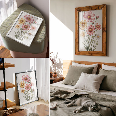 Poster Gelbe und rosa Blüten in einem üppigen Strauß