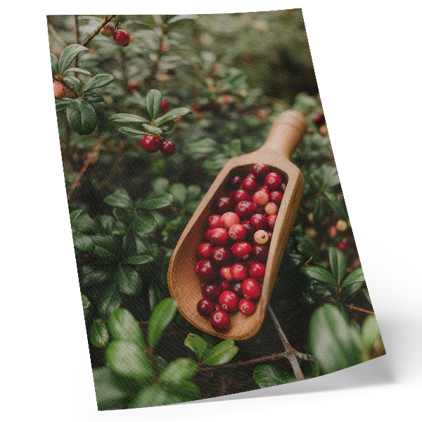 Poster Leuchtende Farben von Blättern und Früchten in einer Holzschaufel