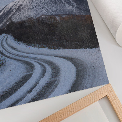 Wandposter Winterlandschaft, Berge, Straßenkurven, Schönheit