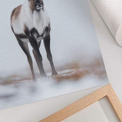 Wandposter Rentiere in einer Winterlandschaft, warme Farbtöne, modern