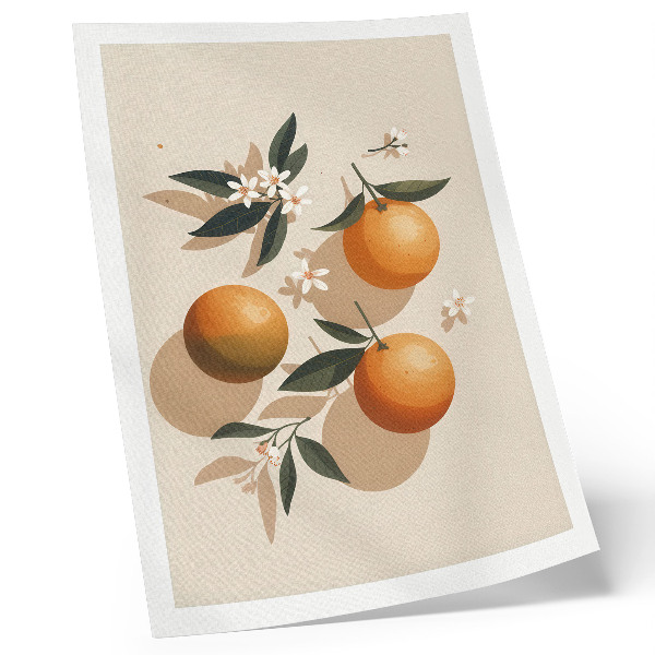 Kunstdruck leinwand Saftige Orangen, grüne Blätter, weiße Blüten