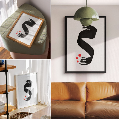 Wandposter Schwarze Form, roter Kreis, heller Hintergrund