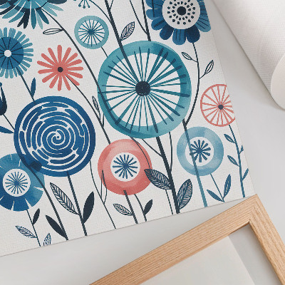 Poster Moderne blaue Blumen auf weißem Hintergrund