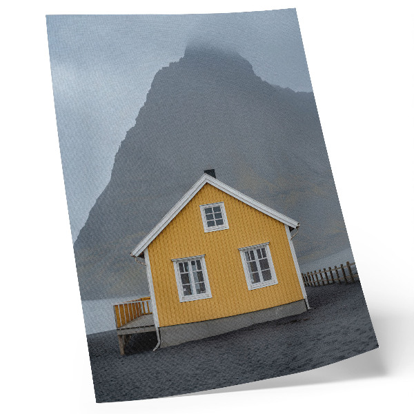 Kunstdruck leinwand Gelbes Haus, Berg, Minimalismus, Einfachheit, Frieden