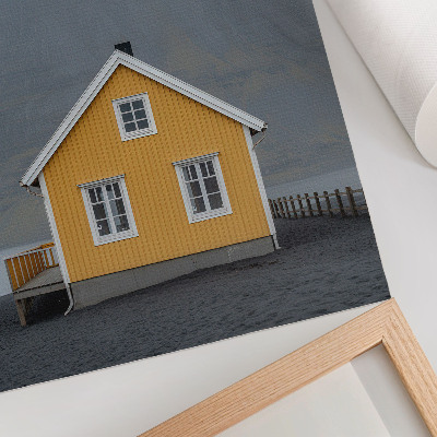 Kunstdruck leinwand Gelbes Haus, Berg, Minimalismus, Einfachheit, Frieden