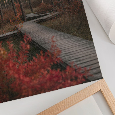 Wandposter Holzweg, Wald, Bäume, Herbstfarben