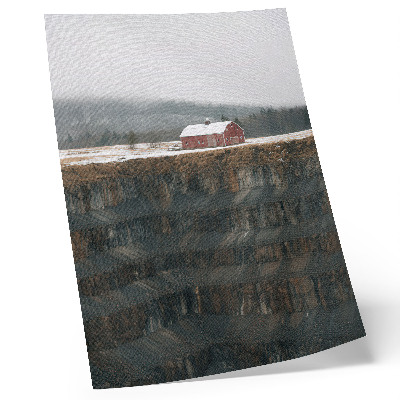Kunstdruck leinwand Scheune am Hang, Winterlandschaft, Wald, Nebel