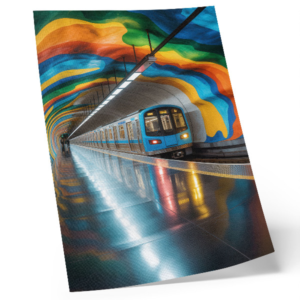 Wandposter Die Decke über der U-Bahn leuchtet in leuchtenden Regenbogenfarben.