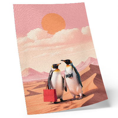 Wandposter Pinguine in der Wüste – surreale Landschaft