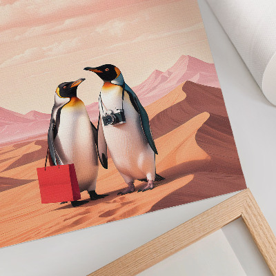 Wandposter Pinguine in der Wüste – surreale Landschaft