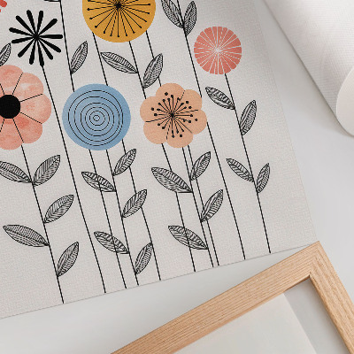 Wandposter Bunte Blumen auf weißem Hintergrund im Retro-Stil