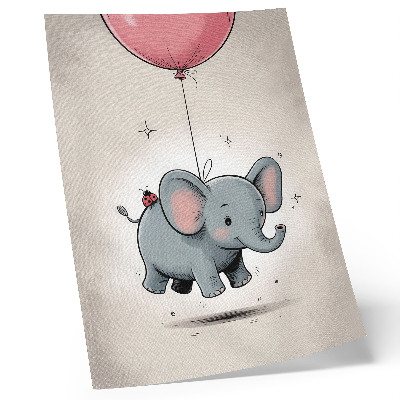 Poster Elefant mit Ballon, Kinderfreude, rosa