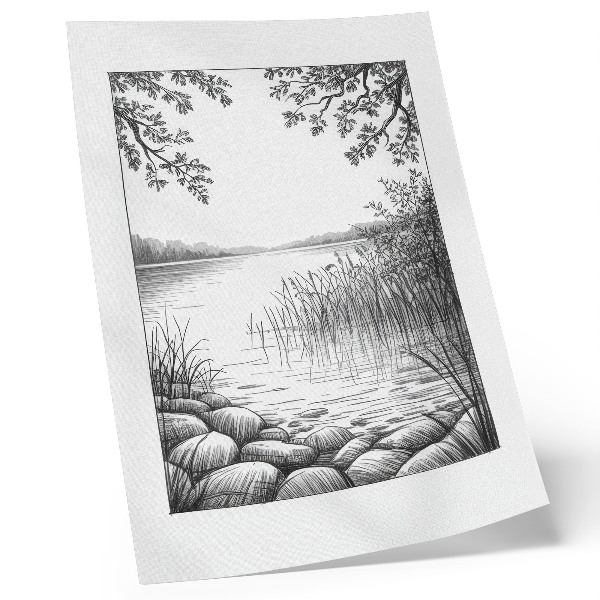 Wandposter Landschaft See Blätter Steine Harmonie Stille