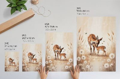 Kunstdruck leinwand Reh mit Kitz, leuchtend bunte Blumen