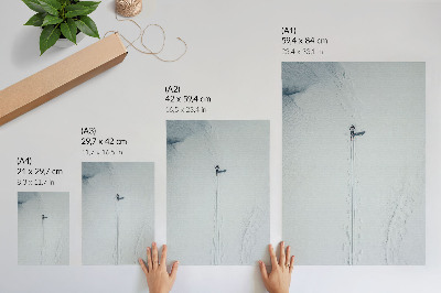 Wandposter Ein einsamer Skifahrer in einer verschneiten Wüste