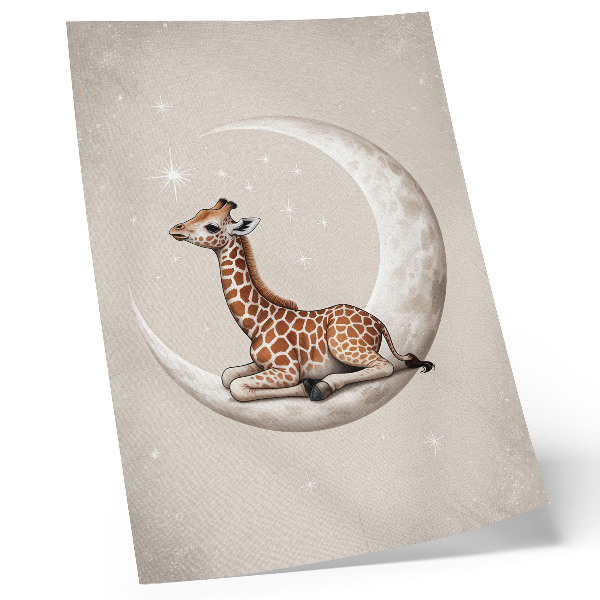 Kunstdruck leinwand Eine Comic-Giraffe auf dem Mond, umgeben von Sternen